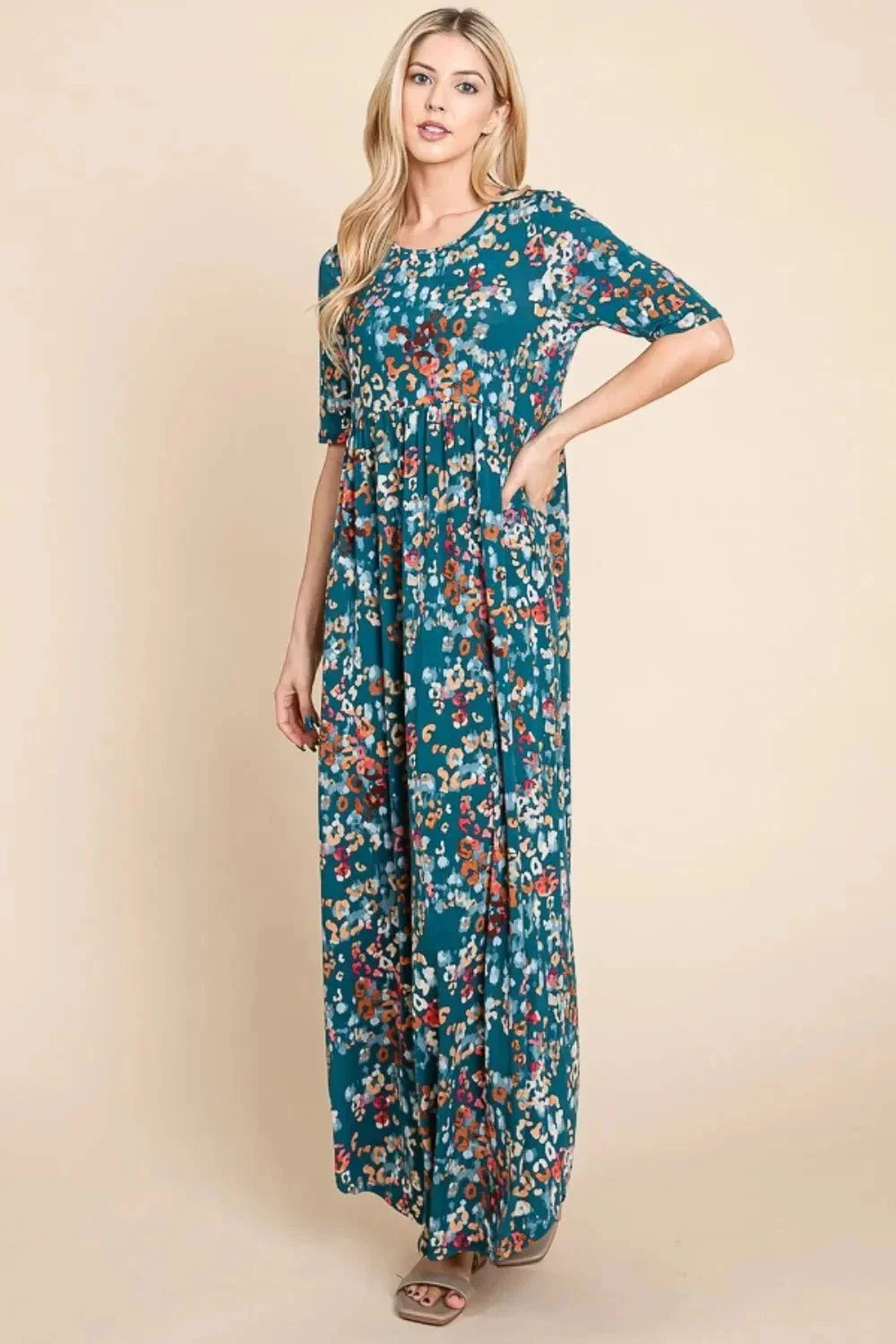 BOMBOM Printed Shirred Maxi Dress - VILLA FASHION